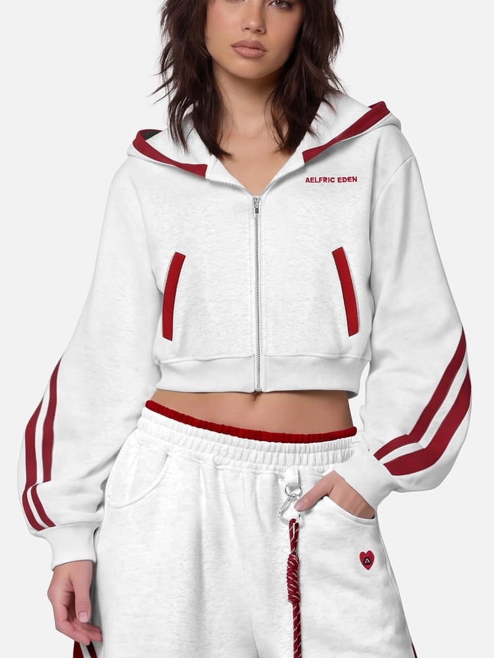 NWT Aelfric Eden Cropped Contrast Stripe Zip Up Hoodie